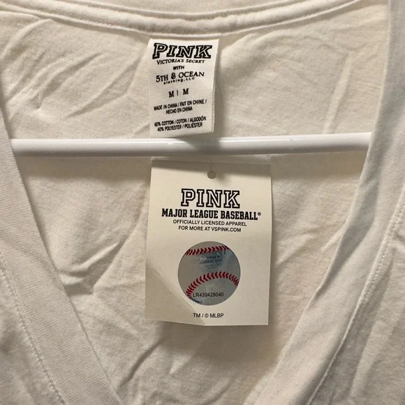NWT PINK Victoria's Secret White and Navy Tee - Picture 3 of 4